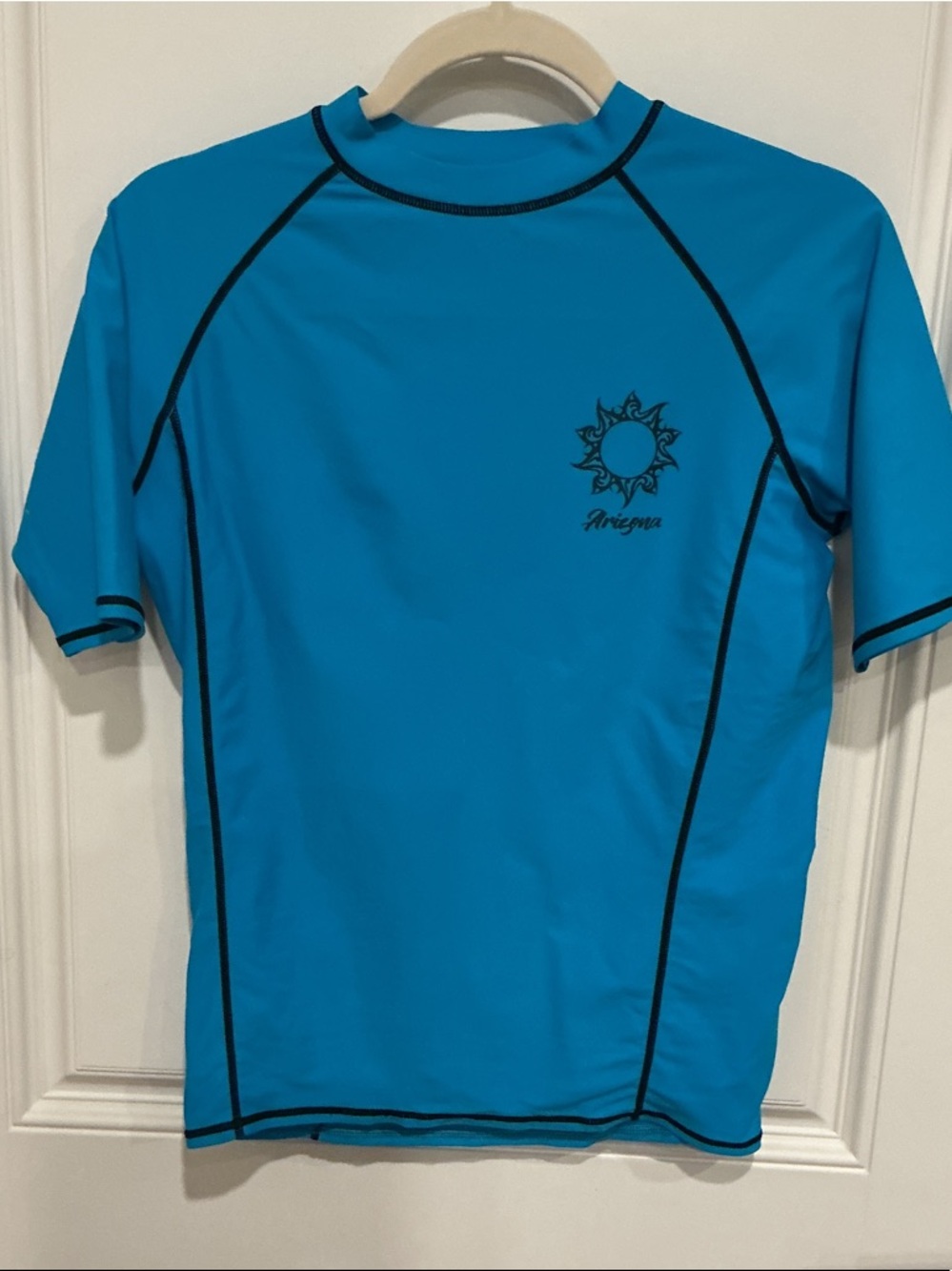 Sunpoint Turquoise Swim Top with Black Stitching